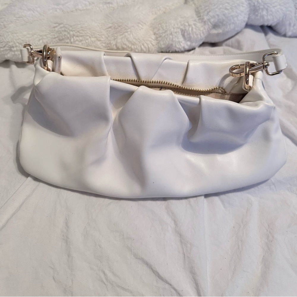 White Gathered Shoulder Bag - Chic Soft-Sling Purse